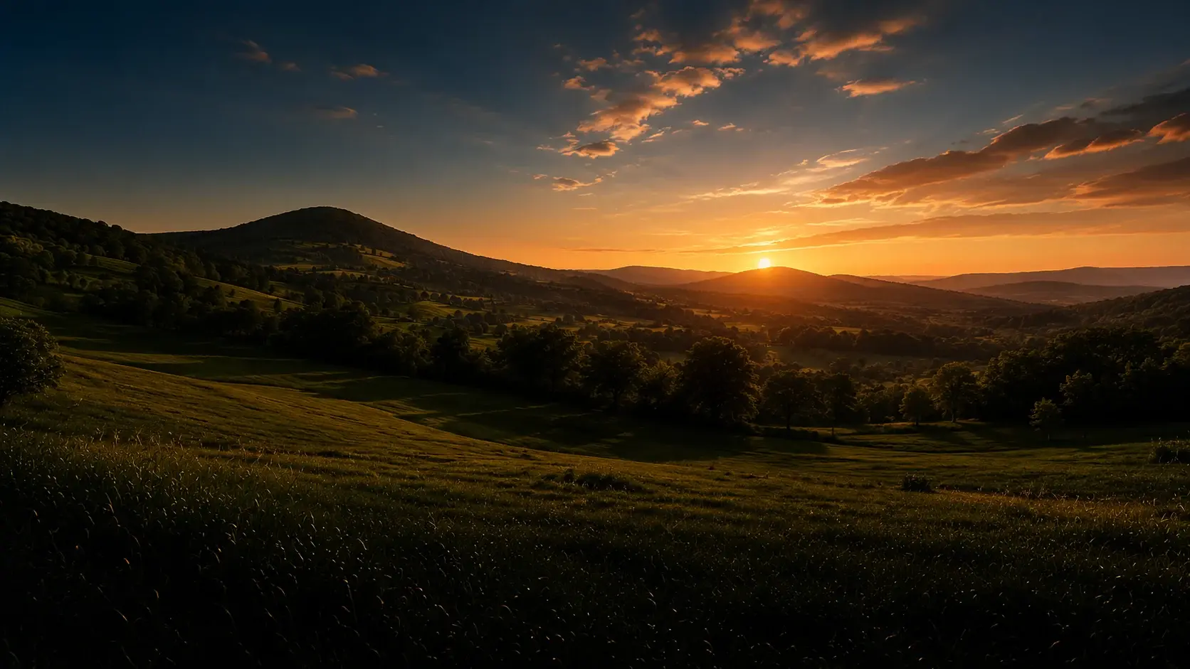 Konzeptvisualisierung: Hügellandschaft bei Sonnenuntergang